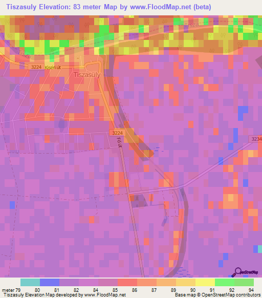 Tiszasuly,Hungary Elevation Map