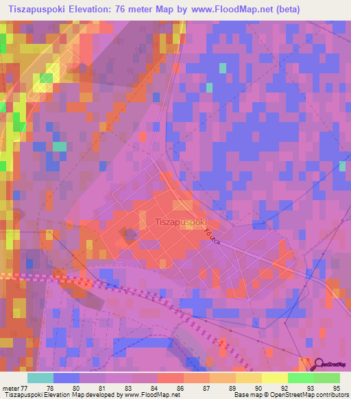 Tiszapuspoki,Hungary Elevation Map