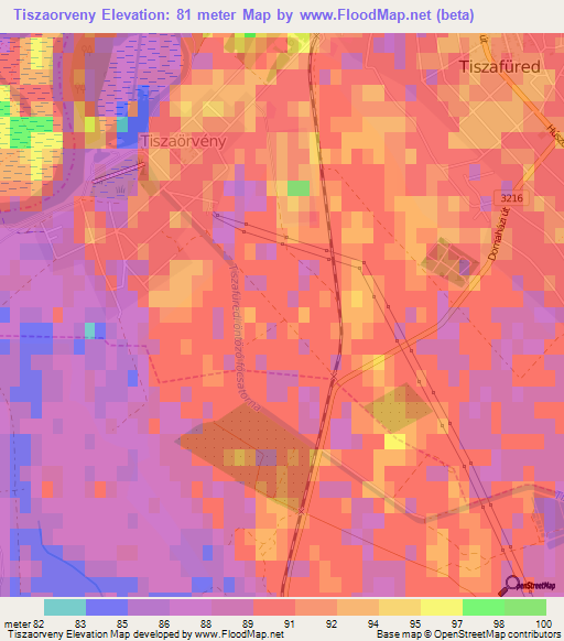 Tiszaorveny,Hungary Elevation Map