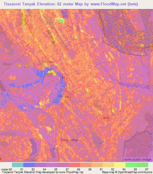 Tiszaorsi Tanyak,Hungary Elevation Map