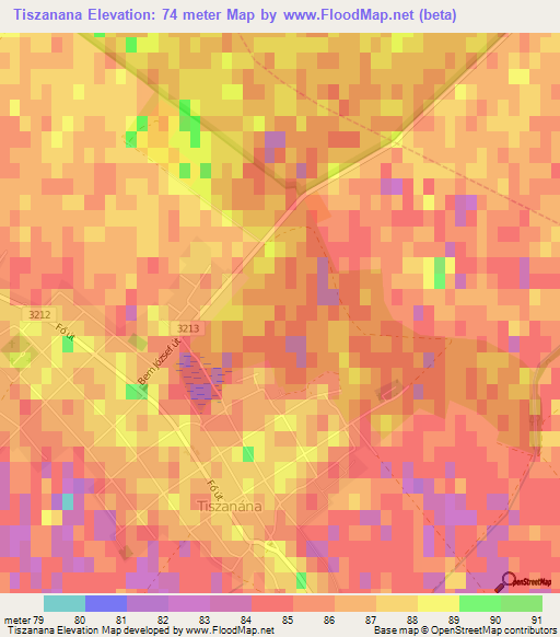 Tiszanana,Hungary Elevation Map