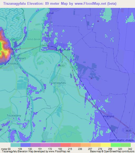 Tiszanagyfalu,Hungary Elevation Map