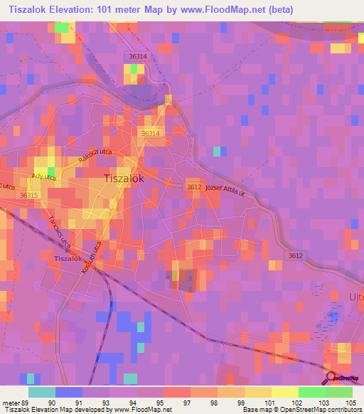 Tiszalok,Hungary Elevation Map
