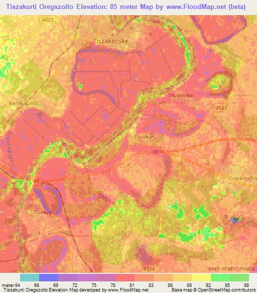 Tiszakurti Oregszollo,Hungary Elevation Map