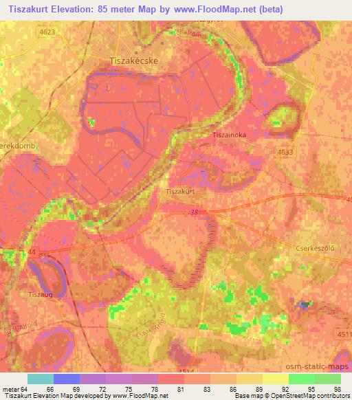 Tiszakurt,Hungary Elevation Map