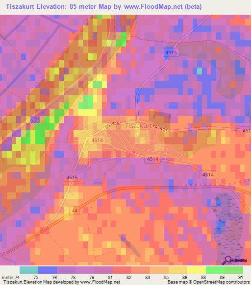 Tiszakurt,Hungary Elevation Map