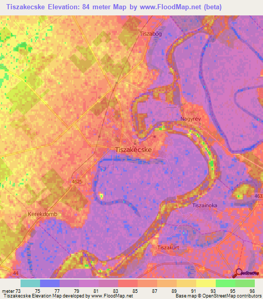 Tiszakecske,Hungary Elevation Map