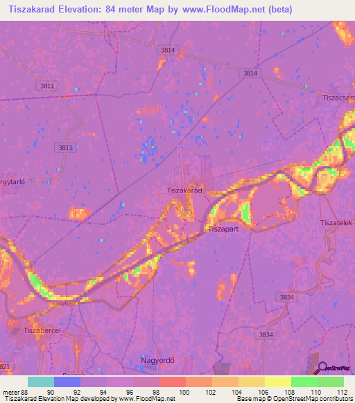 Tiszakarad,Hungary Elevation Map