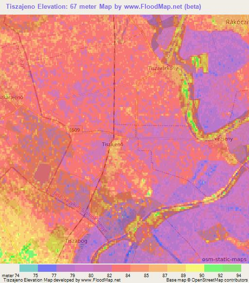 Tiszajeno,Hungary Elevation Map
