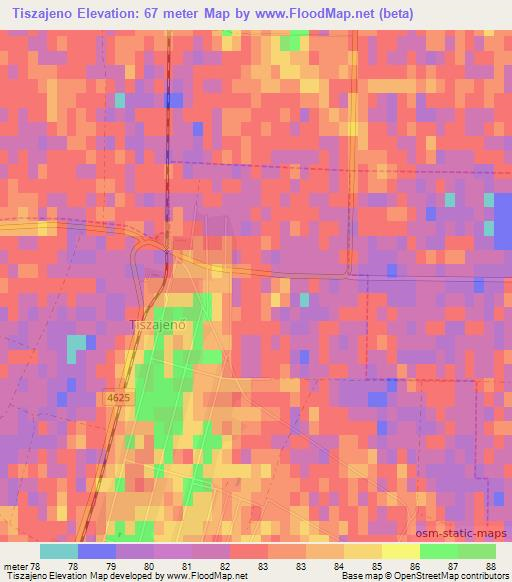 Tiszajeno,Hungary Elevation Map