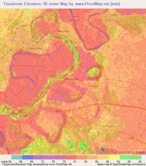 Tiszainoka,Hungary Elevation Map