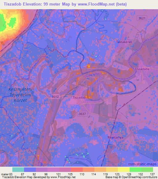 Tiszadob,Hungary Elevation Map