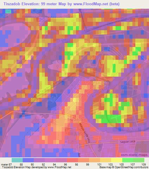 Tiszadob,Hungary Elevation Map