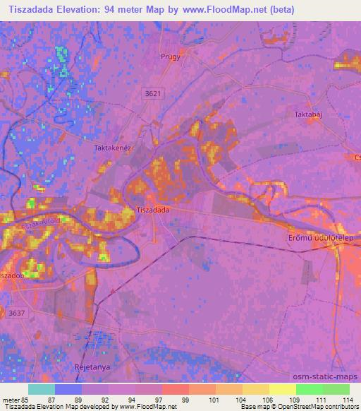 Tiszadada,Hungary Elevation Map