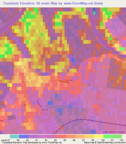 Tiszadada,Hungary Elevation Map