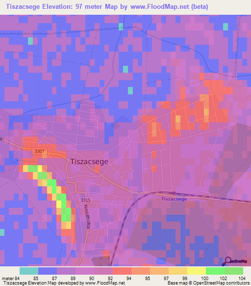 Tiszacsege,Hungary Elevation Map