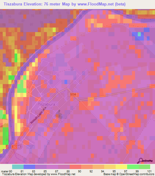 Tiszabura,Hungary Elevation Map