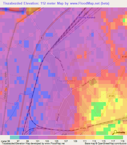 Tiszabezded,Hungary Elevation Map