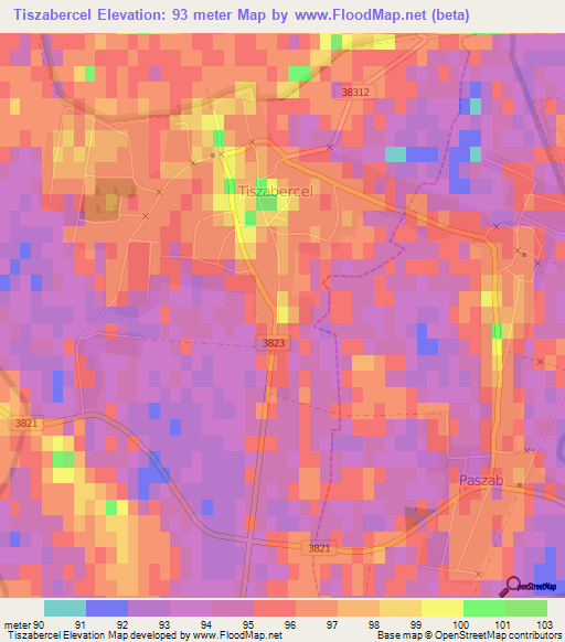 Tiszabercel,Hungary Elevation Map