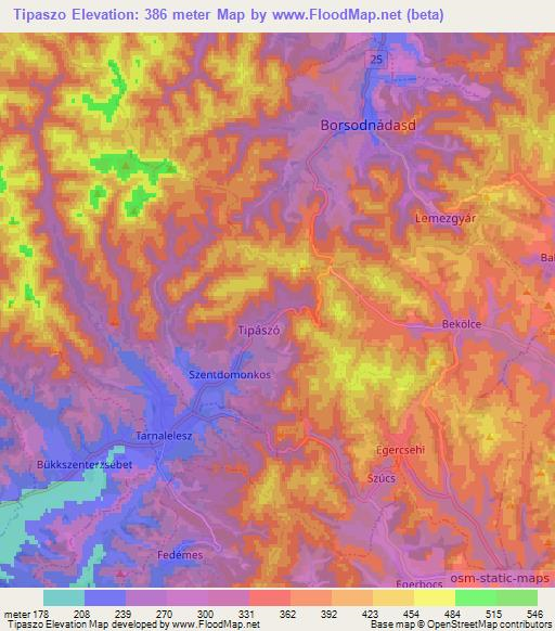 Tipaszo,Hungary Elevation Map