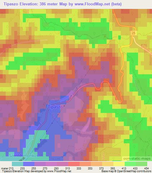 Tipaszo,Hungary Elevation Map