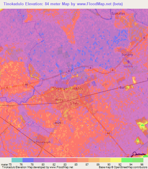 Tinokadulo,Hungary Elevation Map