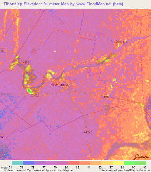 Tibortelep,Hungary Elevation Map