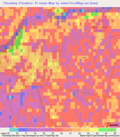 Tibortelep,Hungary Elevation Map
