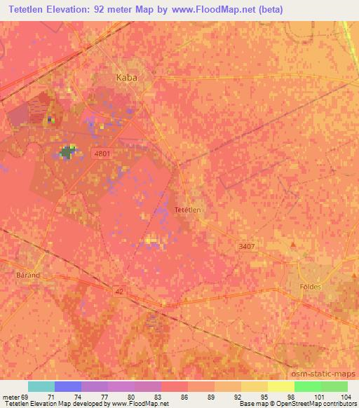 Tetetlen,Hungary Elevation Map