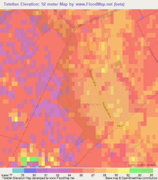 Tetetlen,Hungary Elevation Map
