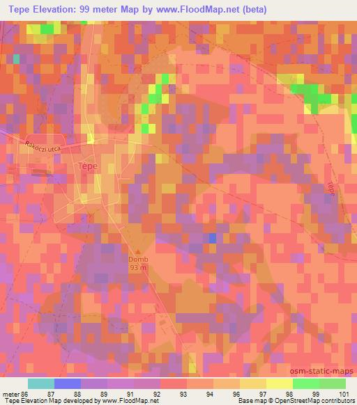 Tepe,Hungary Elevation Map