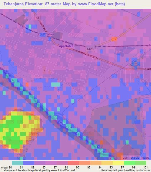 Tehenjaras,Hungary Elevation Map