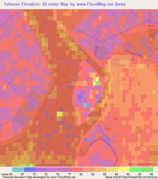 Tehenes,Hungary Elevation Map