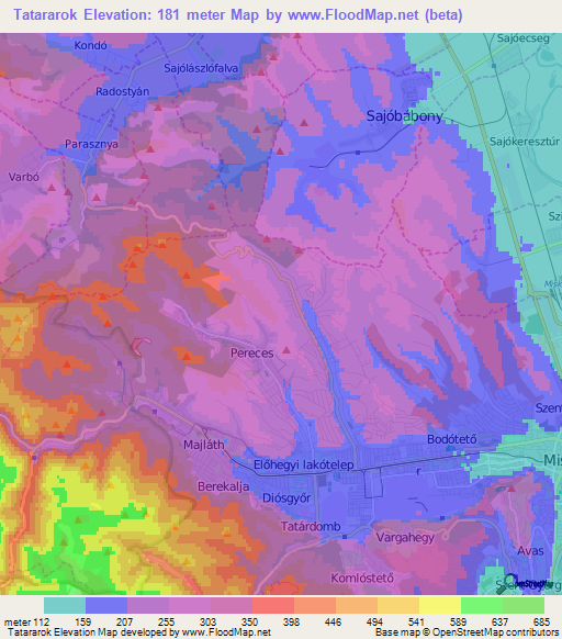 Tatararok,Hungary Elevation Map