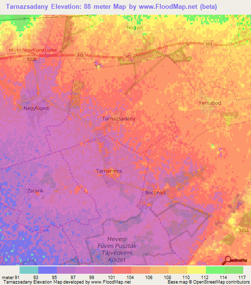 Tarnazsadany,Hungary Elevation Map