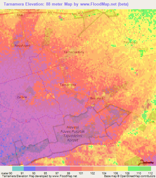 Tarnamera,Hungary Elevation Map