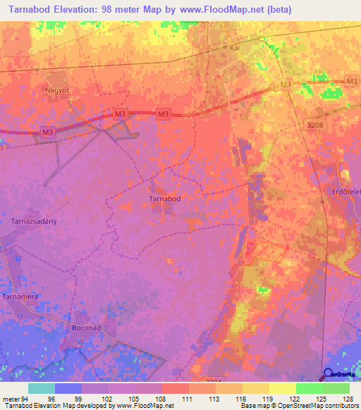 Tarnabod,Hungary Elevation Map