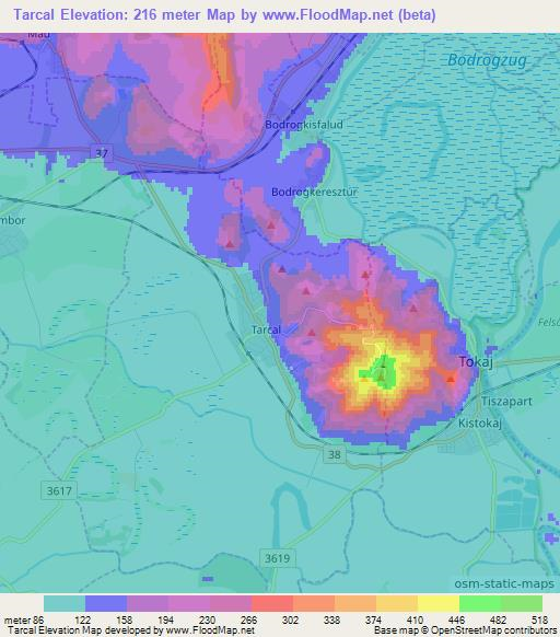 Tarcal,Hungary Elevation Map