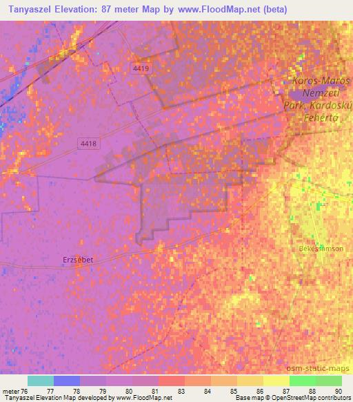 Tanyaszel,Hungary Elevation Map