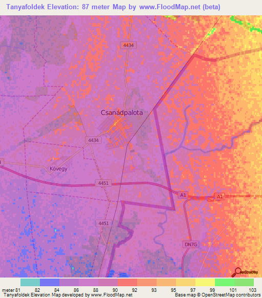 Tanyafoldek,Hungary Elevation Map