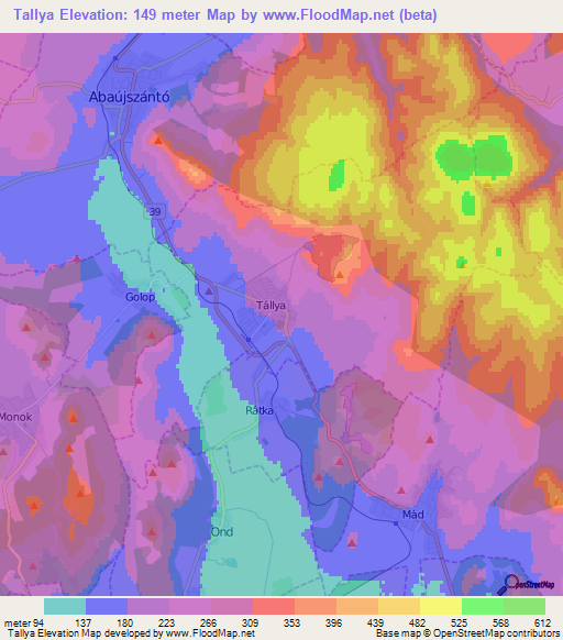 Tallya,Hungary Elevation Map