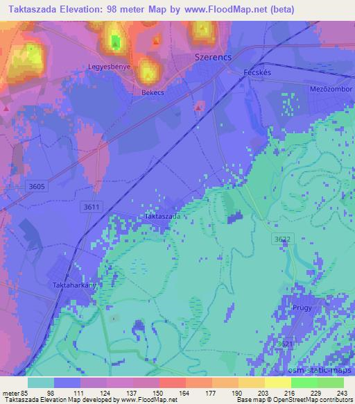 Taktaszada,Hungary Elevation Map