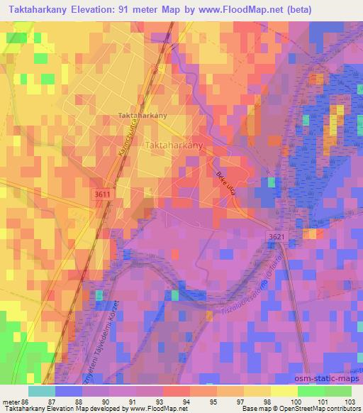Taktaharkany,Hungary Elevation Map