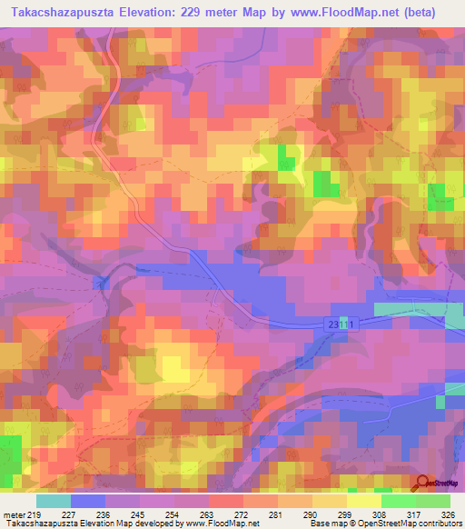 Takacshazapuszta,Hungary Elevation Map