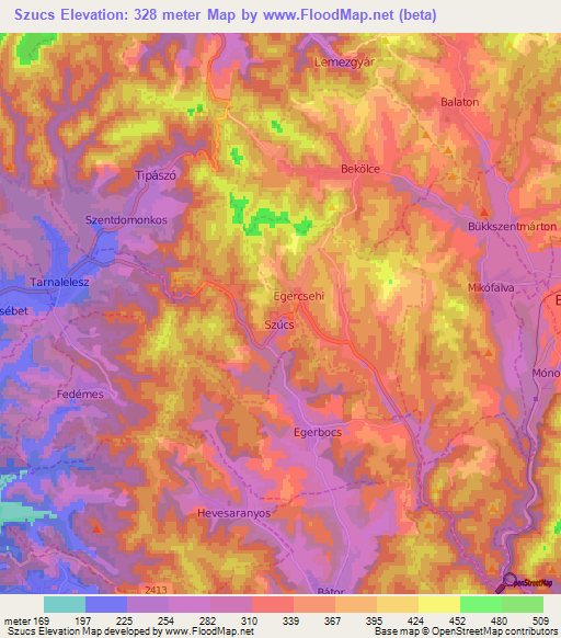 Szucs,Hungary Elevation Map