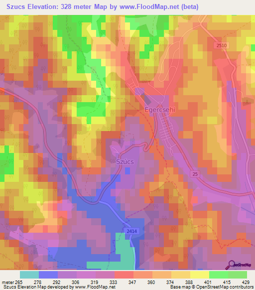 Szucs,Hungary Elevation Map