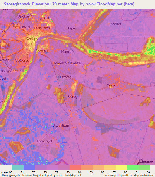 Szoregitanyak,Hungary Elevation Map
