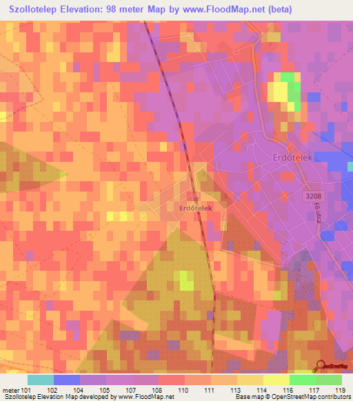 Szollotelep,Hungary Elevation Map