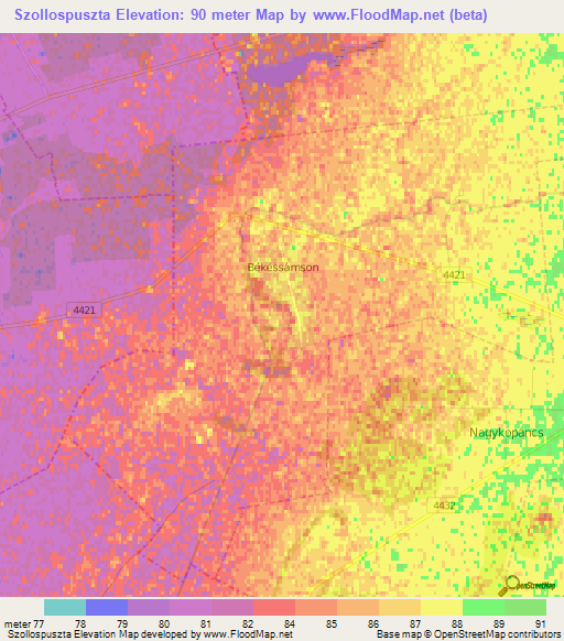 Szollospuszta,Hungary Elevation Map