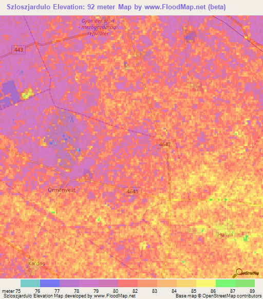 Szloszjardulo,Hungary Elevation Map